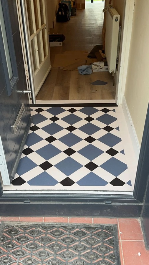 A & R Flooring job — Victorian-style patterned vinyl in a front porch