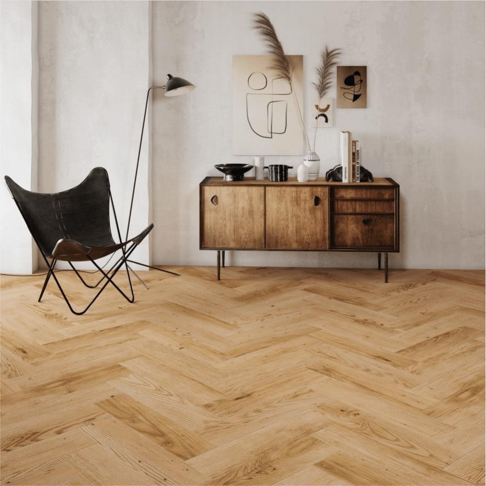 Supplier range image — light oak herringbone LVT in a lounge